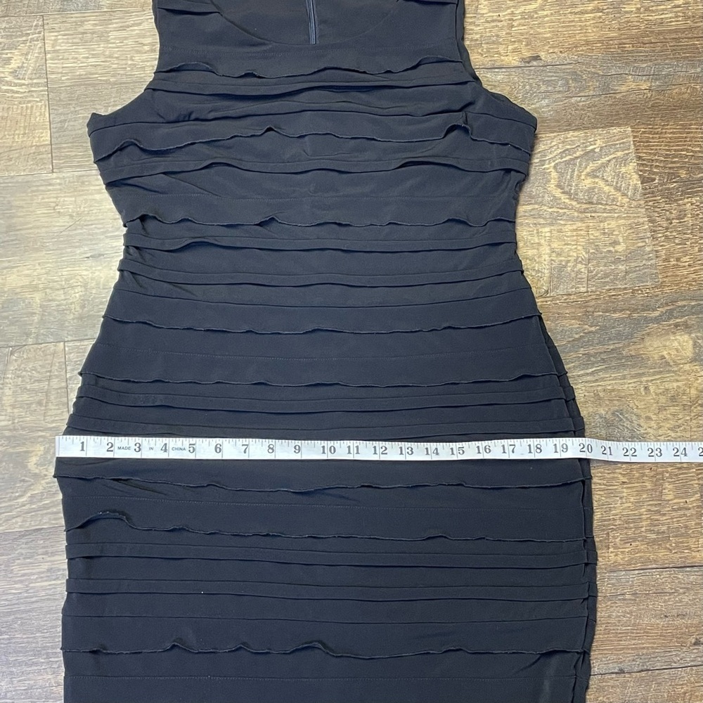 Calvin Klein Black Tier Ruffled Knee-Length Sheath Dress Womens 12P Sleeveless - Picture 8 of 11